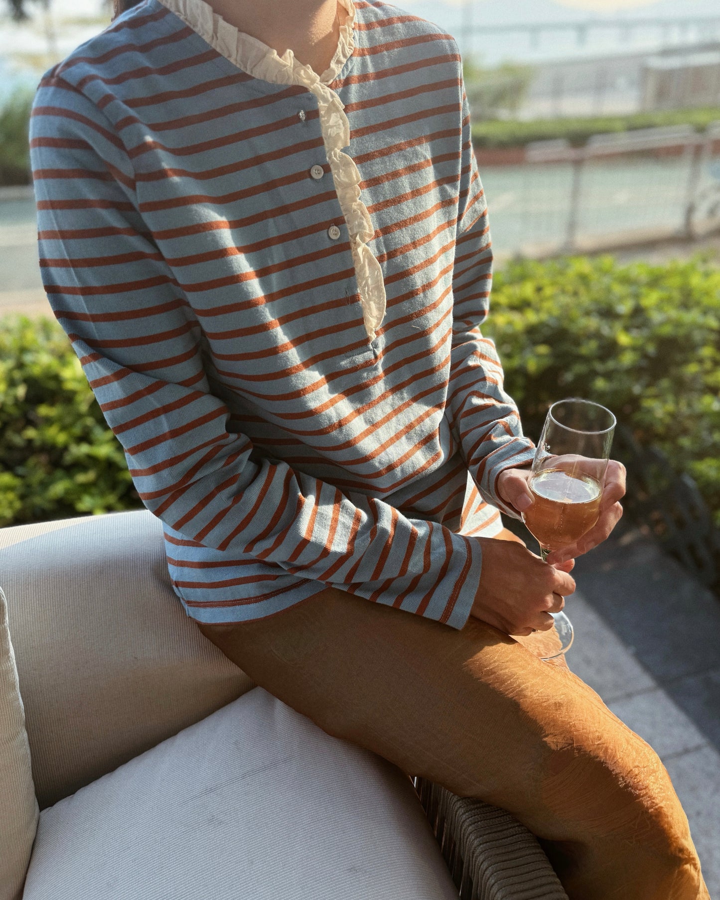 Ruffle Striped Long Sleeve Polo - Purple/Green