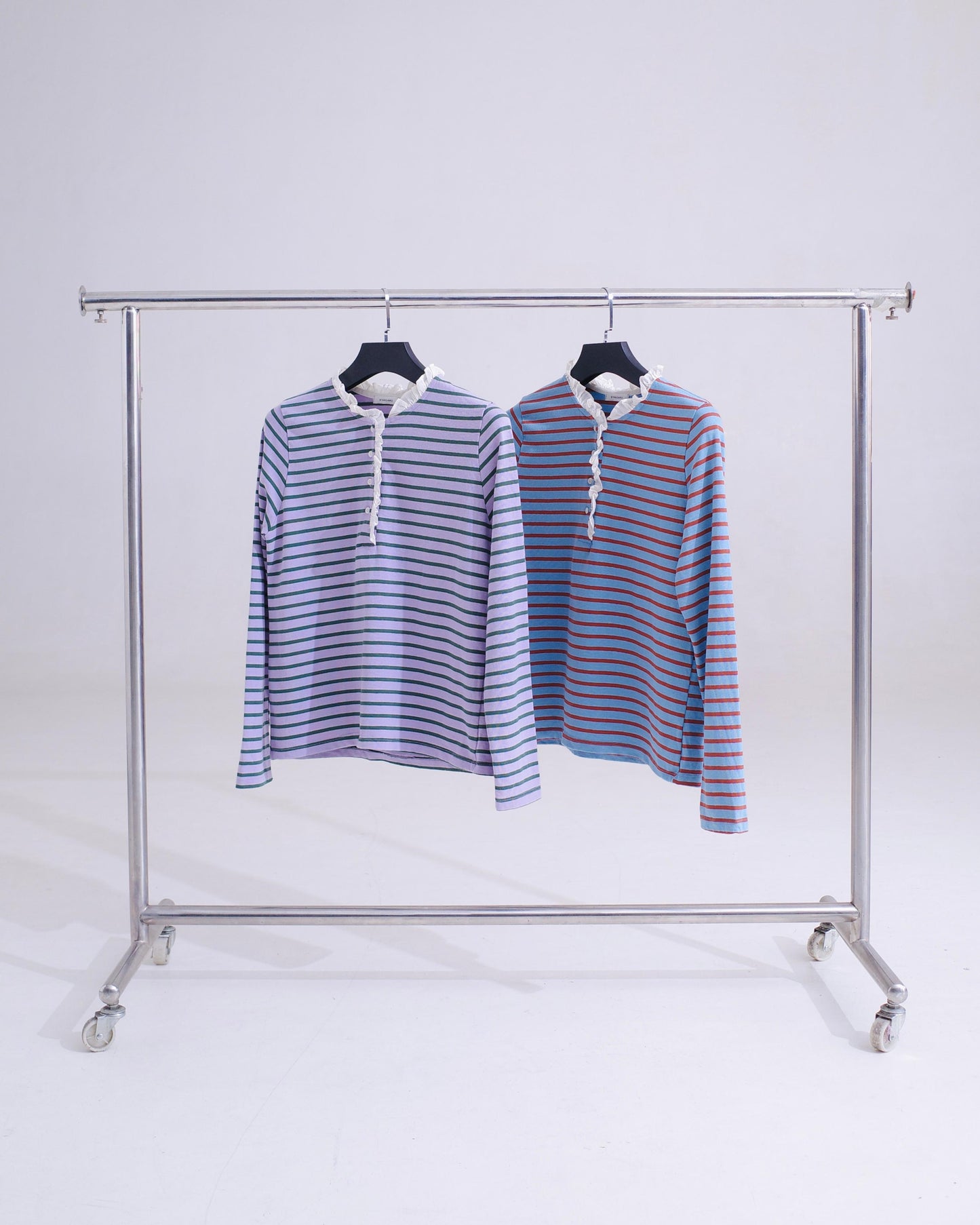 Ruffle Striped Long Sleeve Polo - Purple/Green