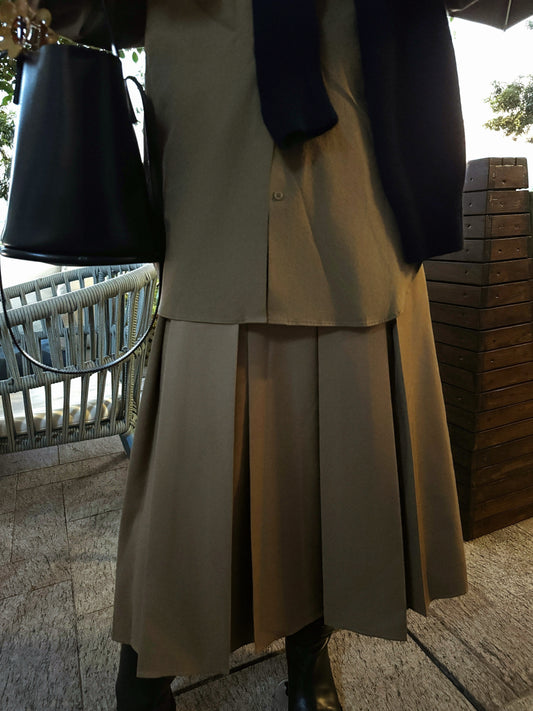 Pleated Midi Skirt - Brown