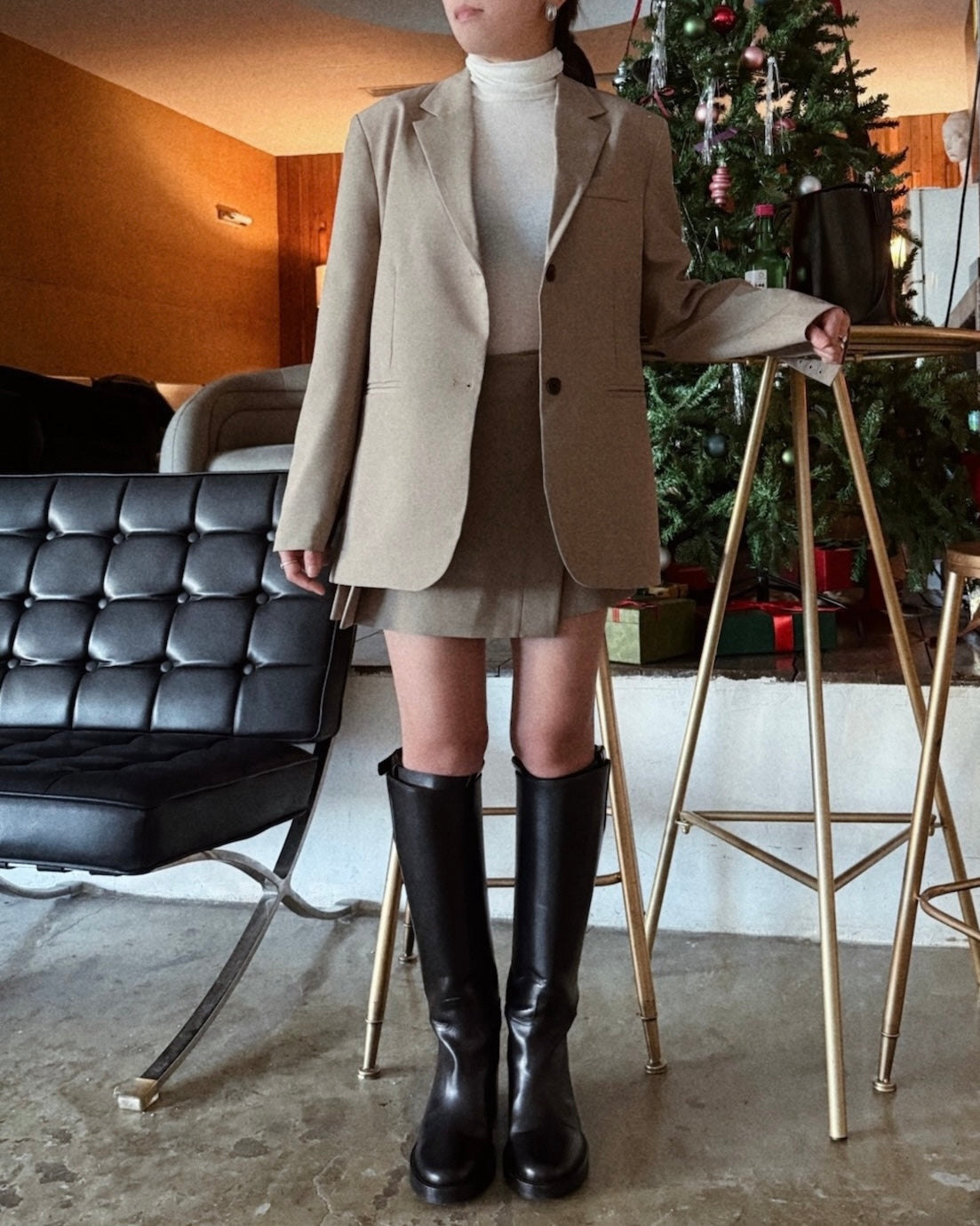 Single-Breasted Oversized Blazer  - Khaki